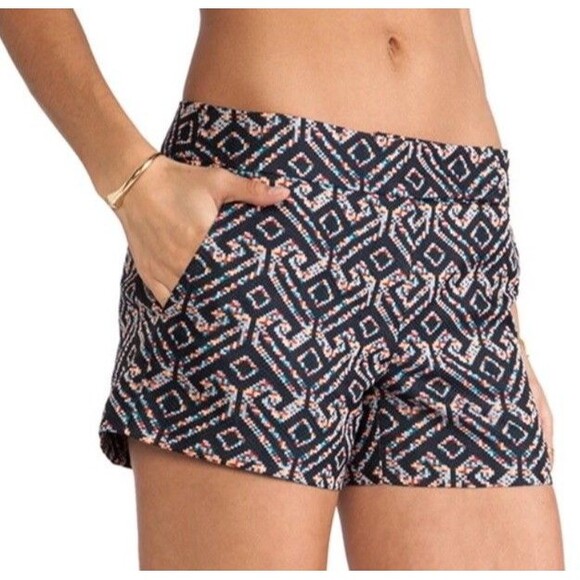Trina Turk Shorts Sz 0 Corbin Flat Front Navy Jacquard Embroidered Colorful - Picture 1 of 11